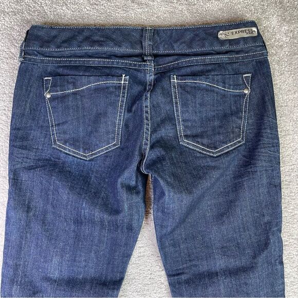 Express Jeans Women’s 26X31 Blue Bootcut Slim Fit Low Rise Dark Denim Stretch - Picture 4 of 13